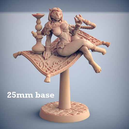 Image shows a 3D render of a tabaxi princess gaming miniature.