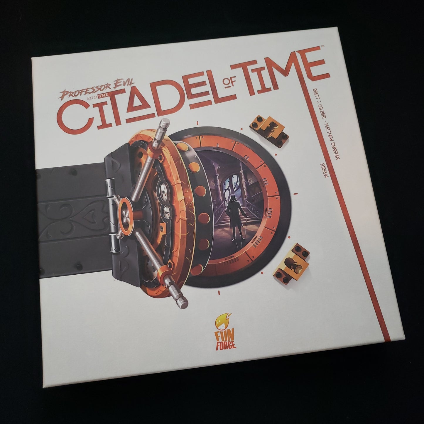 Image shows the front cover of the box of the Professor Evil and the Citadel of Time board game