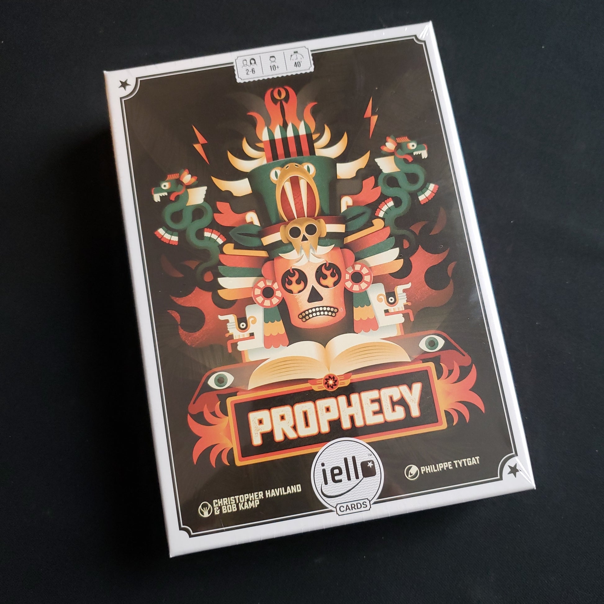 Image shows the front cover of the box of the Prophecy card game