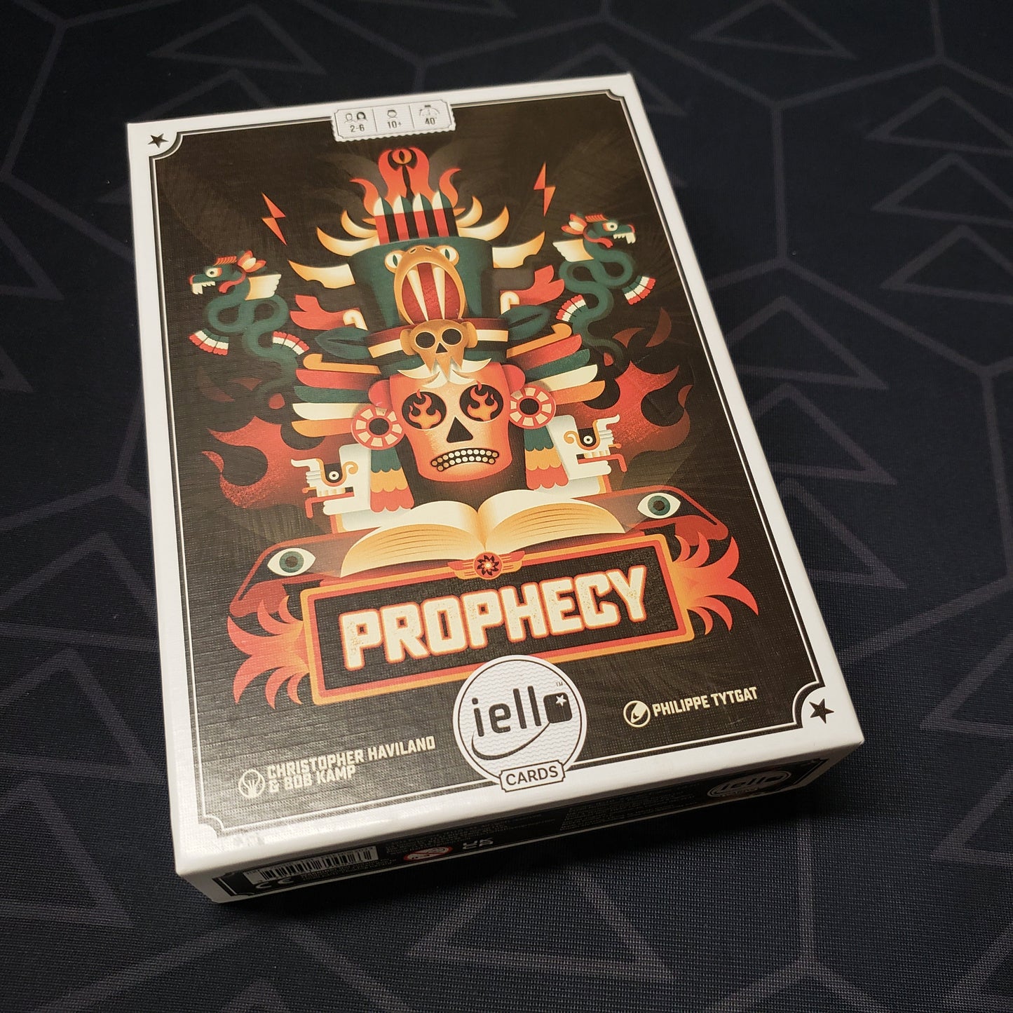 Image shows the front cover of the box of the Prophecy card game