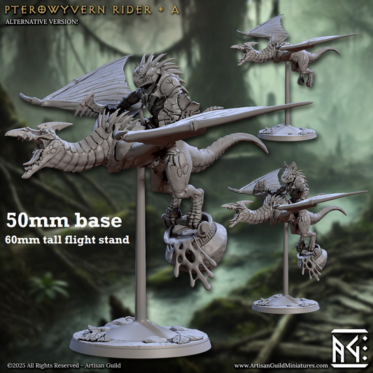 Image shows 3D renders of two sculpt options for a pterodactyl cavalry unit gaming miniature.