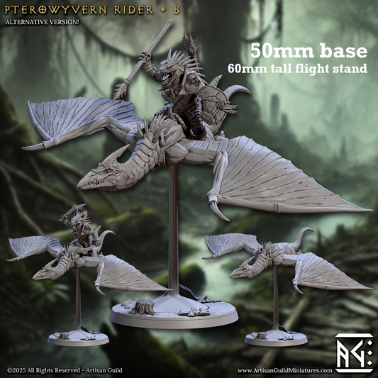 Image shows 3D renders of two sculpt options for a pterodactyl cavalry unit gaming miniature.