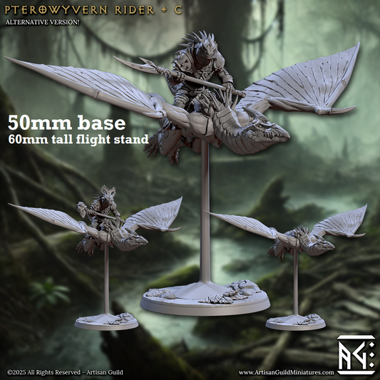Image shows 3D renders of two sculpt options for a pterodactyl cavalry unit gaming miniature.