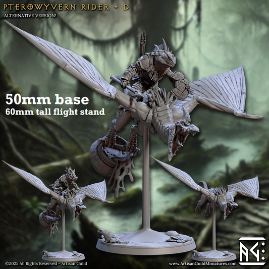 Image shows 3D renders of two sculpt options for a pterodactyl cavalry unit gaming miniature.