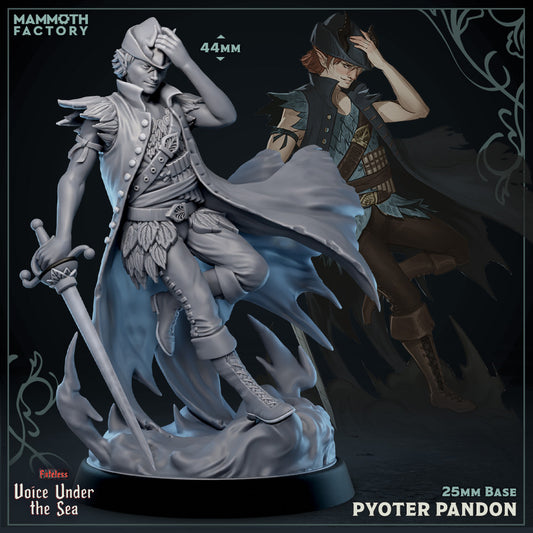 Image shows a 3D render of a fey rogue pirate gaming miniature.