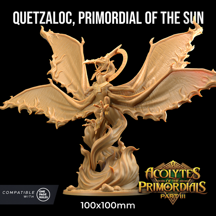 Image shows a 3D render of a dinosaur god gaming miniature
