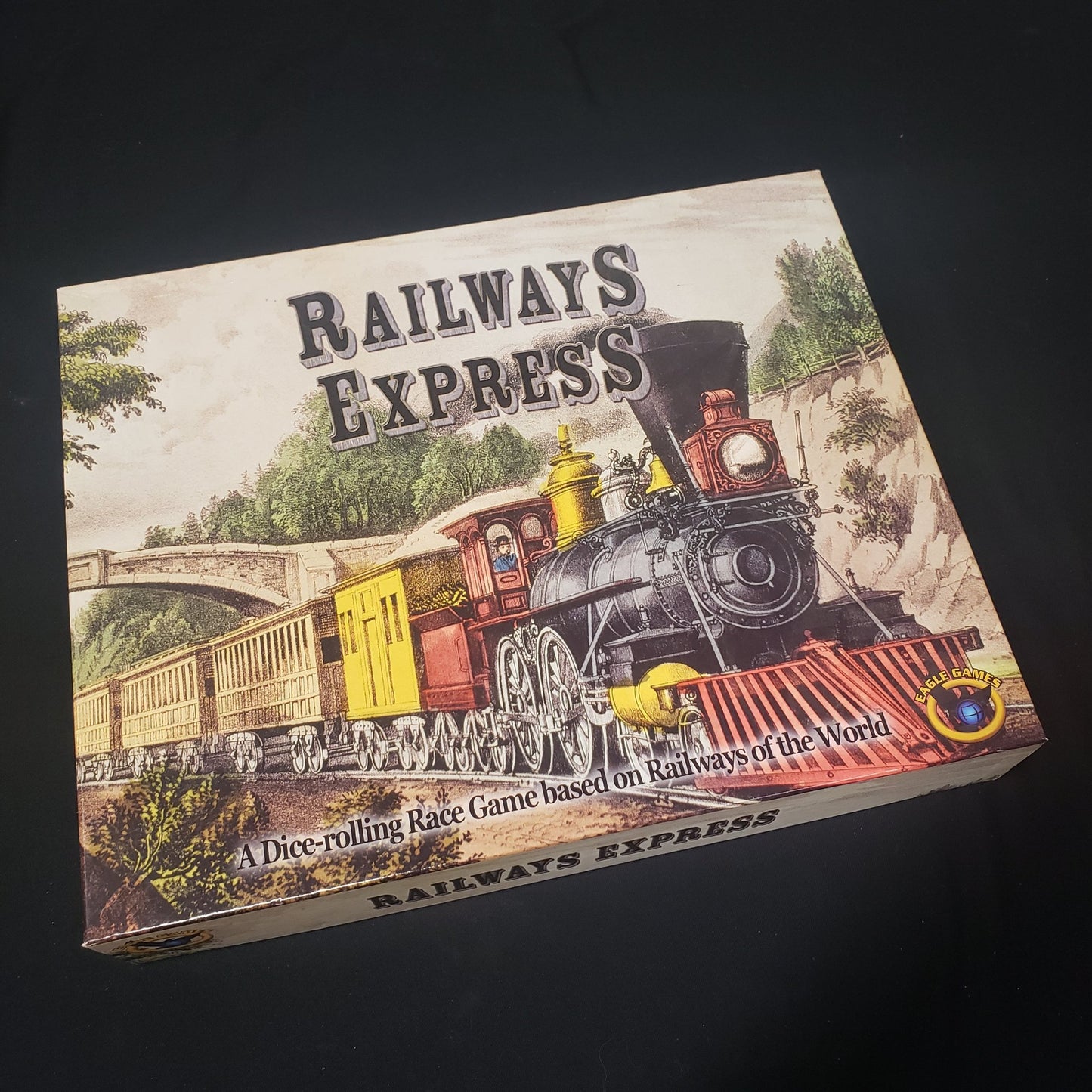 Image shows the front cover of the box of the Railways Express board game