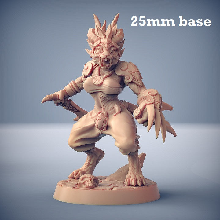 Image shows a 3D render of a tabaxi warrior gaming miniature.
