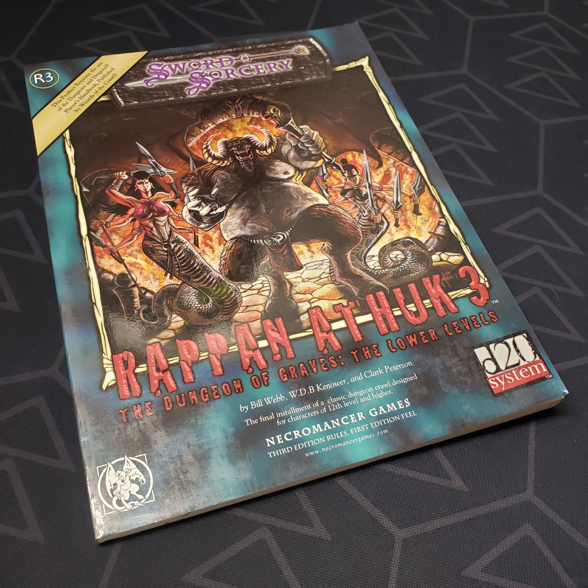Image shows the front cover of the Rappan Athuk R3: The Dungeon of Graves - The Lower Levels roleplaying game book