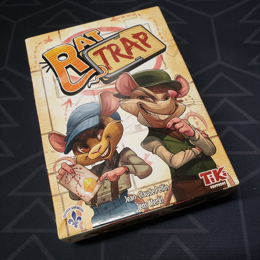 Image shows the front cover of the box for the Rat Trap card game