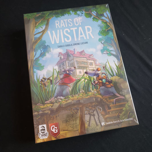 Image shows the front cover of the box of the Rats of Wistar board game