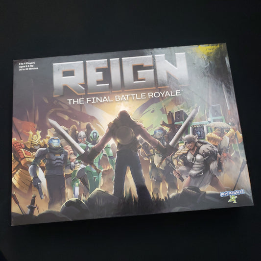 Image shows the front cover of the box of the Reign board game