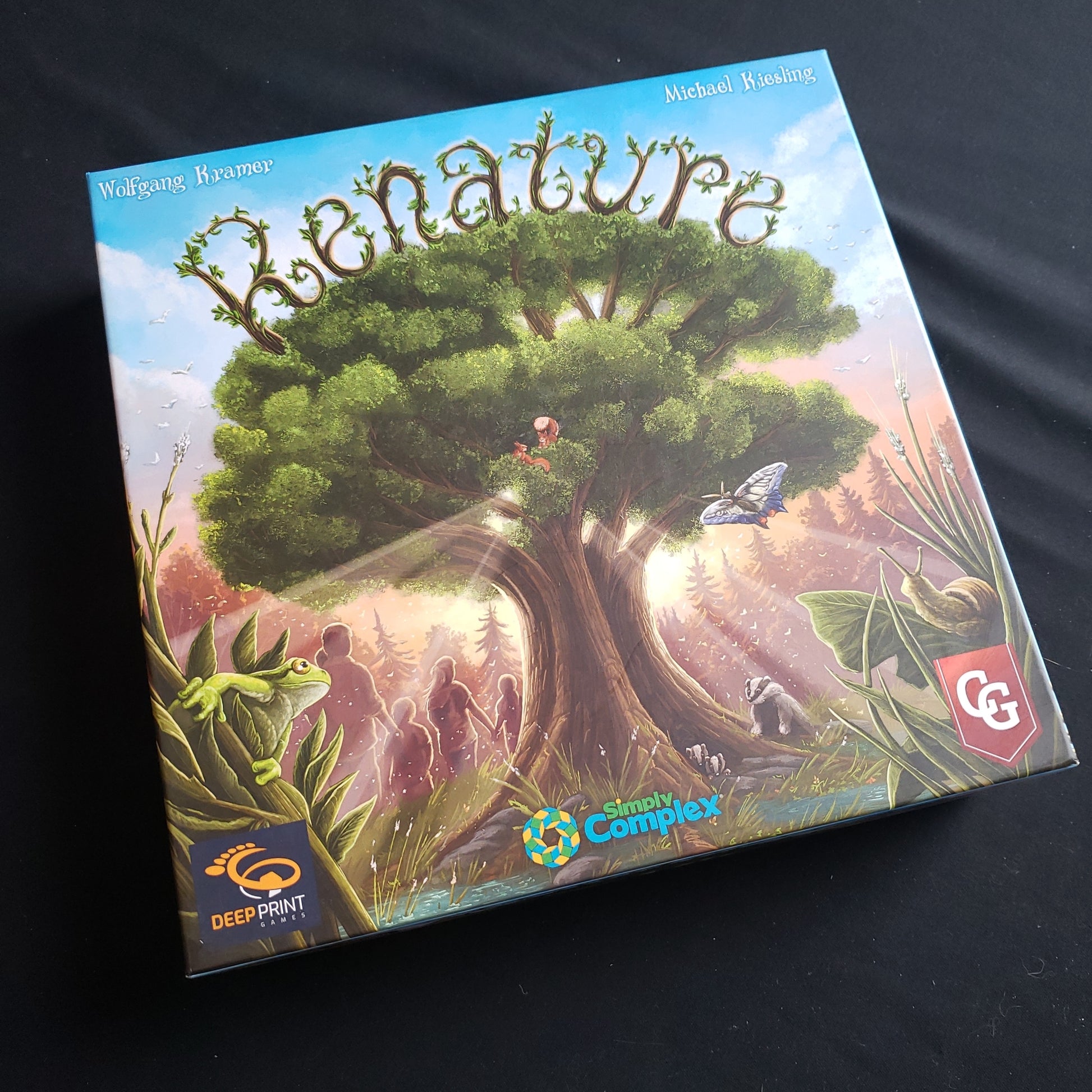 Image shows the front cover of the box of the Renature board game