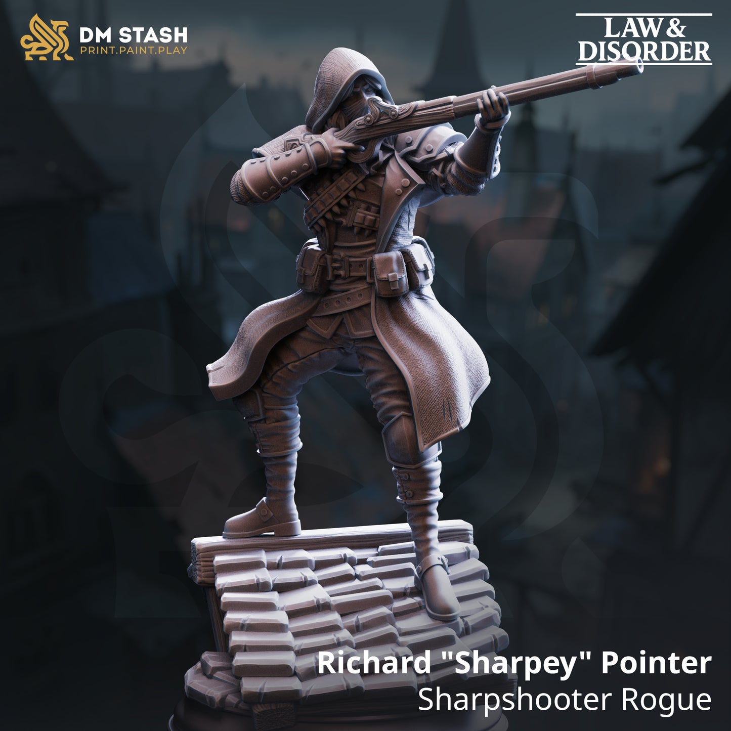 Image shows a 3D render of a human sniper gaming miniature.