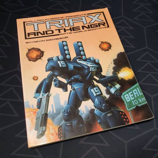 Image shows the front cover of the Triax and the NGR world book roleplaying game Rifts