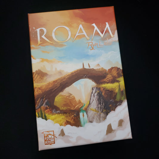 Image shows the front cover of the box of the Roam board game