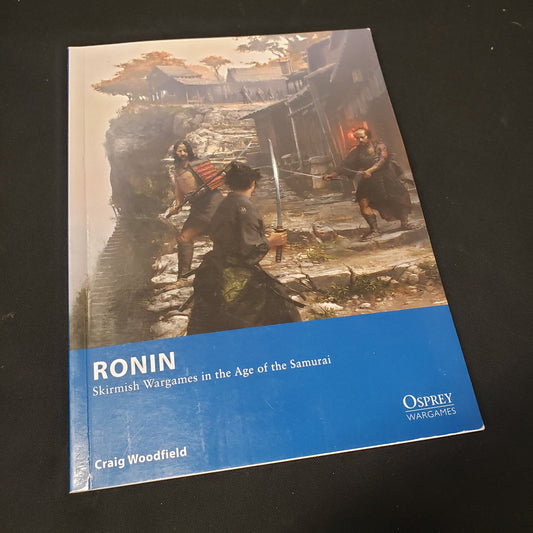 Image shows the front cover of the miniatures game book Ronin: Skirmish Wargames in the Age of the Samurai