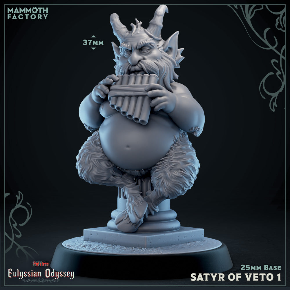 Image shows a 3D render of a satyr bard gaming miniature.