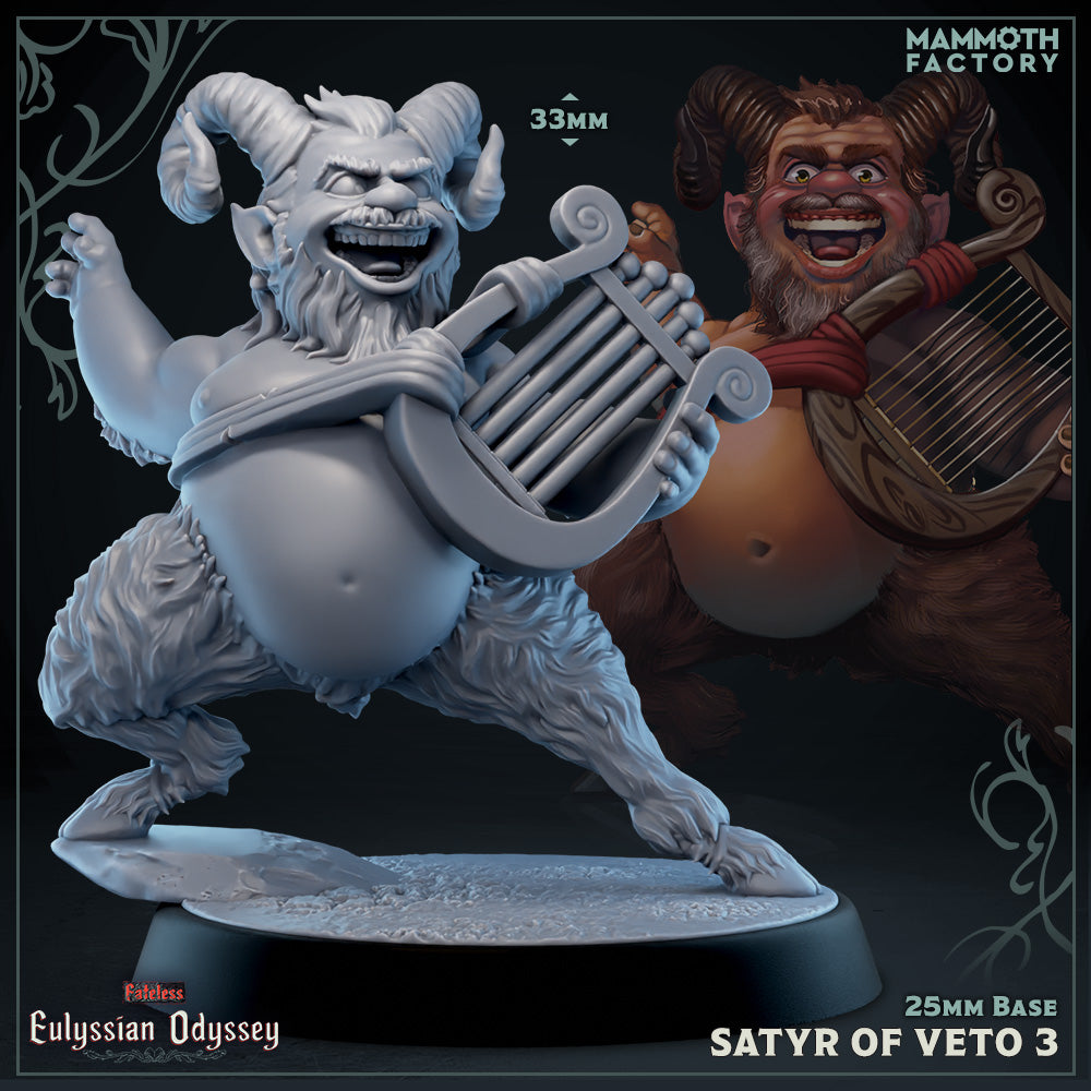 Image shows a 3D render of a satyr bard gaming miniature.