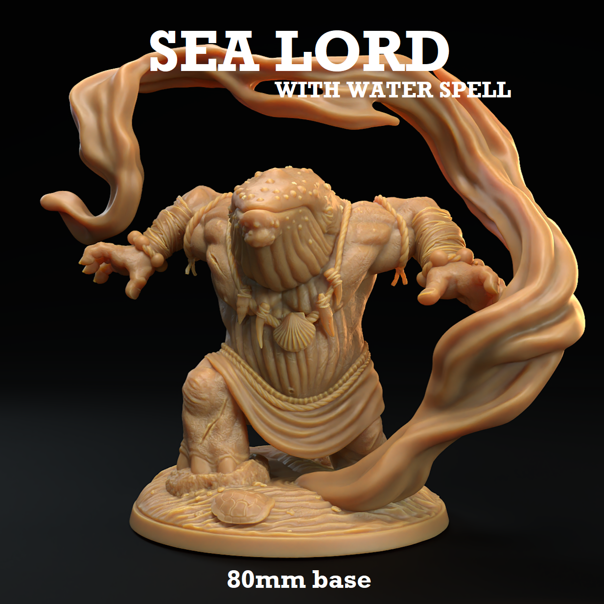 Image shows a 3D render of a whalefolk wizard gaming miniature