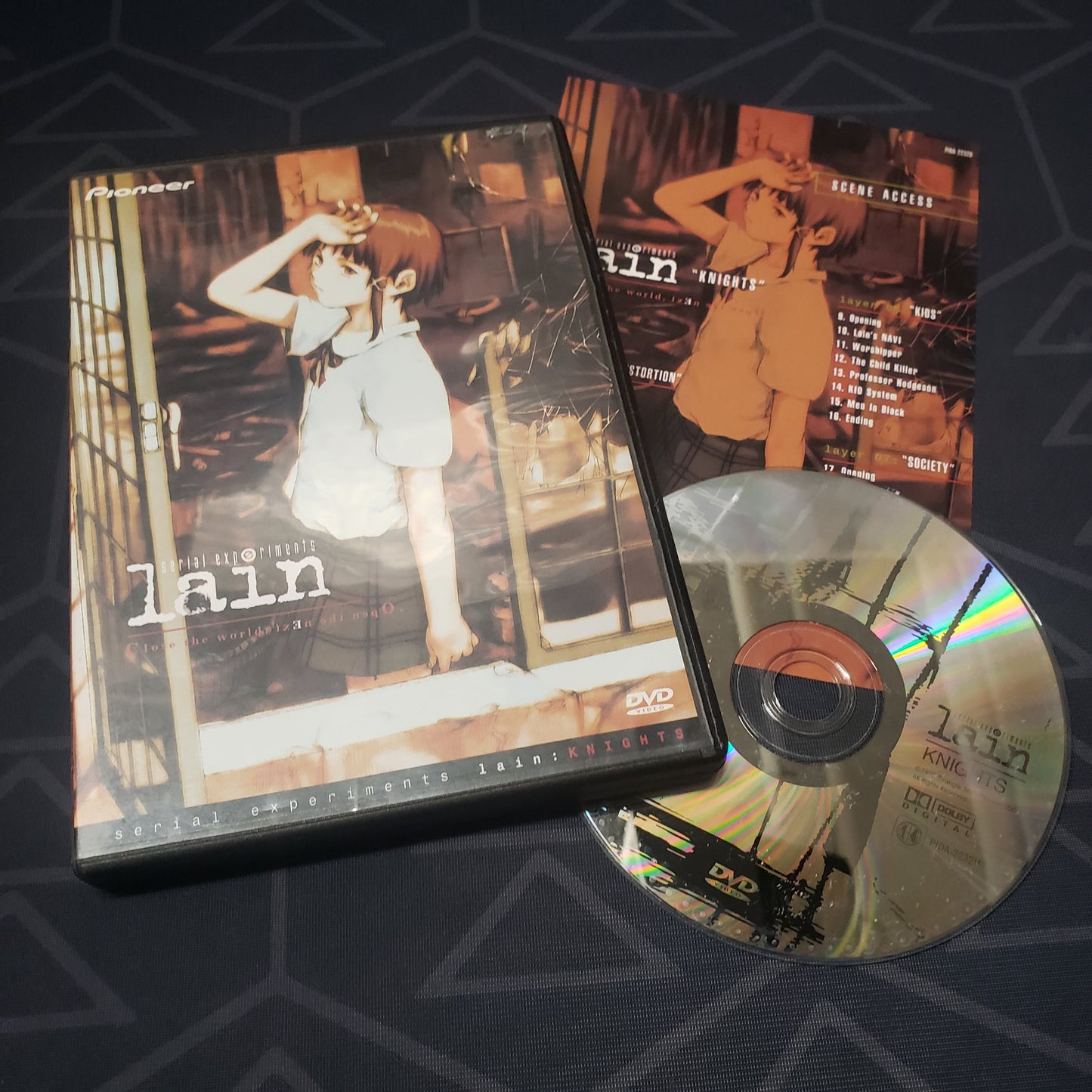Image shows the case, insert & disc for the Volume 2: Knights episode disc of the anime TV series Serial Experiments: Lain on DVD