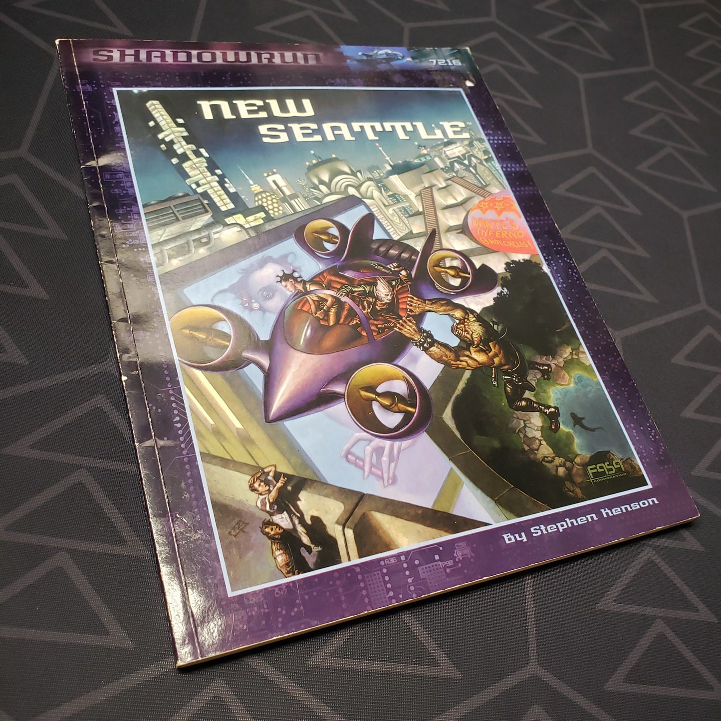 Image shows the front cover of the New Seattle book for the roleplaying game Shadowrun 3E