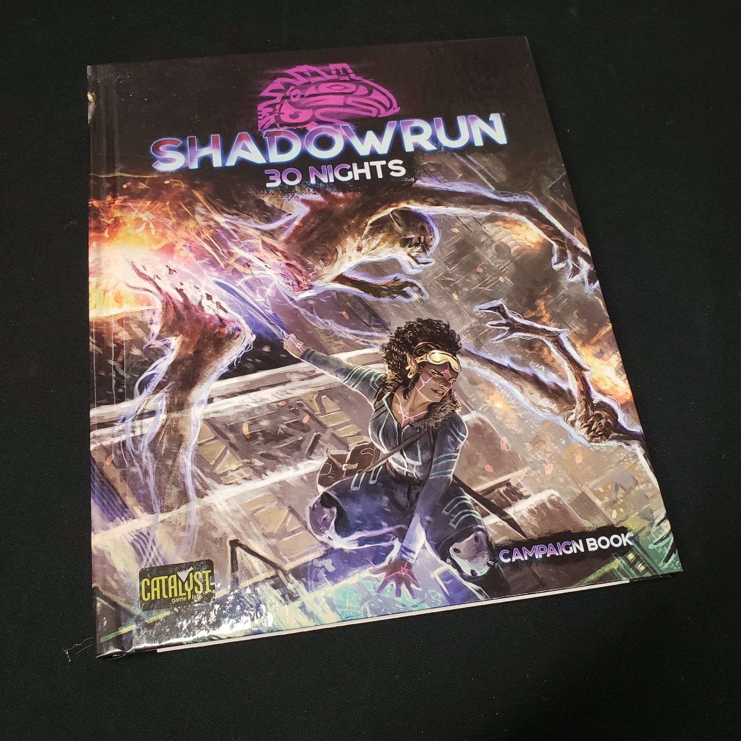 Image shows the front cover of the 30 Nights book for the Shadowrun: Sixth World roleplaying game