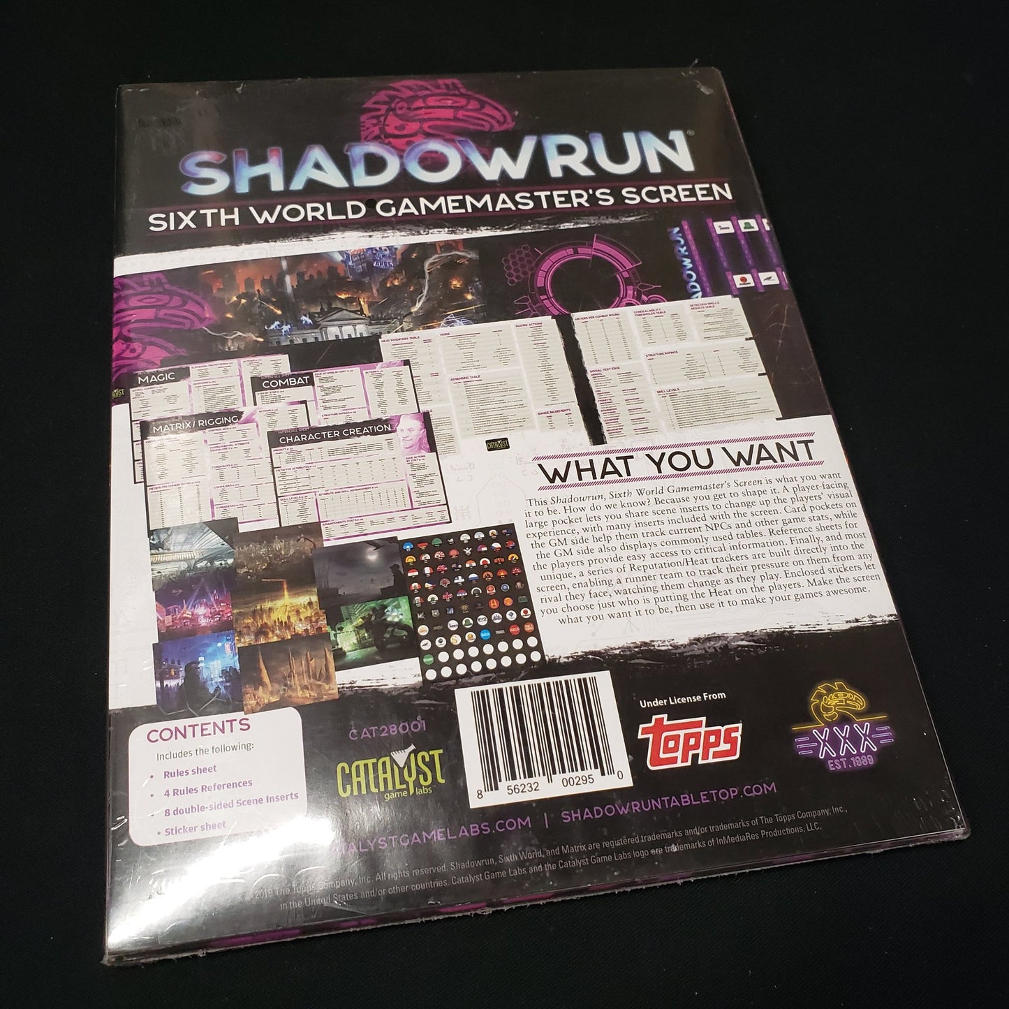 Image shows the front of the packaging for the Gamemaster's Screen for the Shadowrun: Sixth World roleplaying game