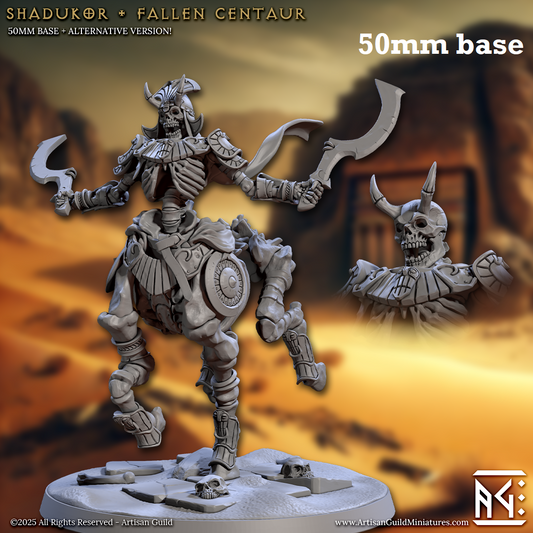Image shows a 3D render of a skeleton centaur gaming miniature.
