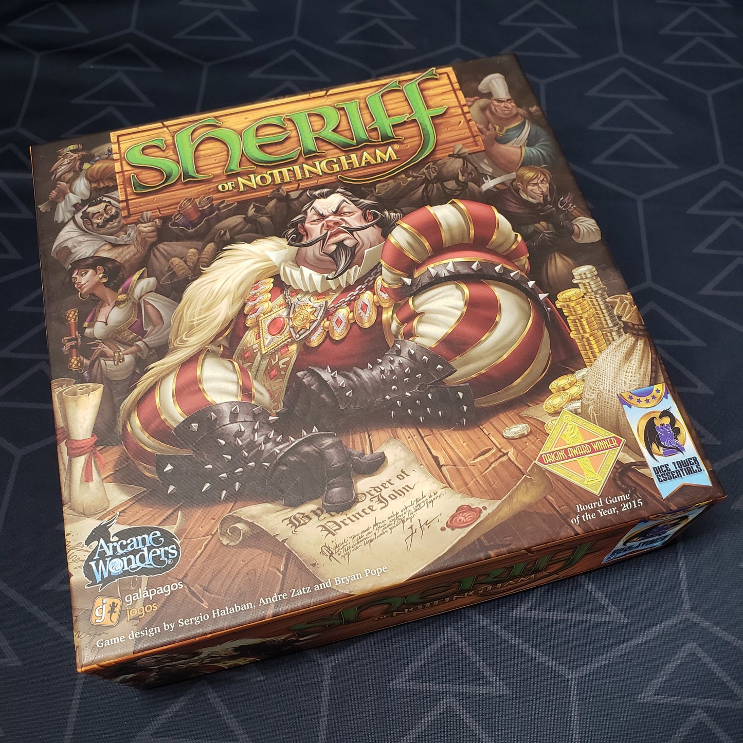 Image shows the front cover of the box of the Sheriff of Nottingham board game
