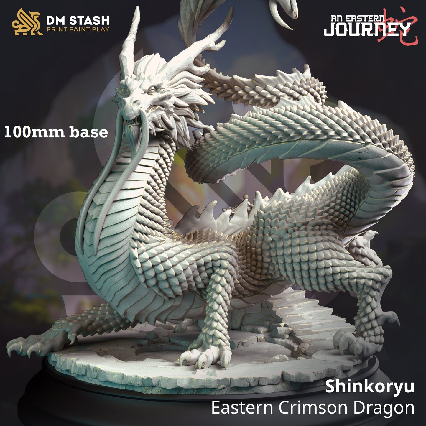 Image shows a 3D render of a red dragon gaming miniature