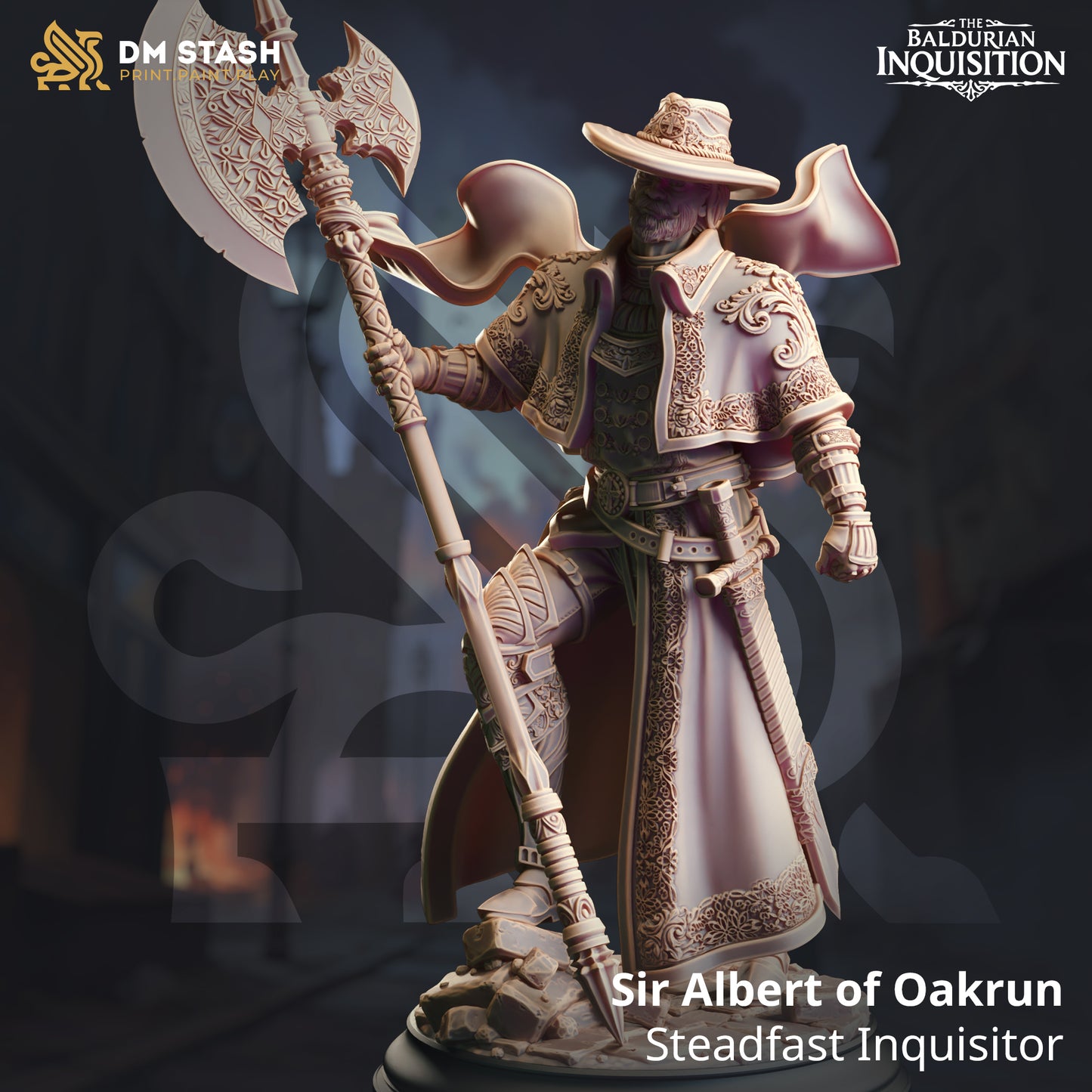 Image shows a 3D render of a steampunk human fighter gaming miniature.