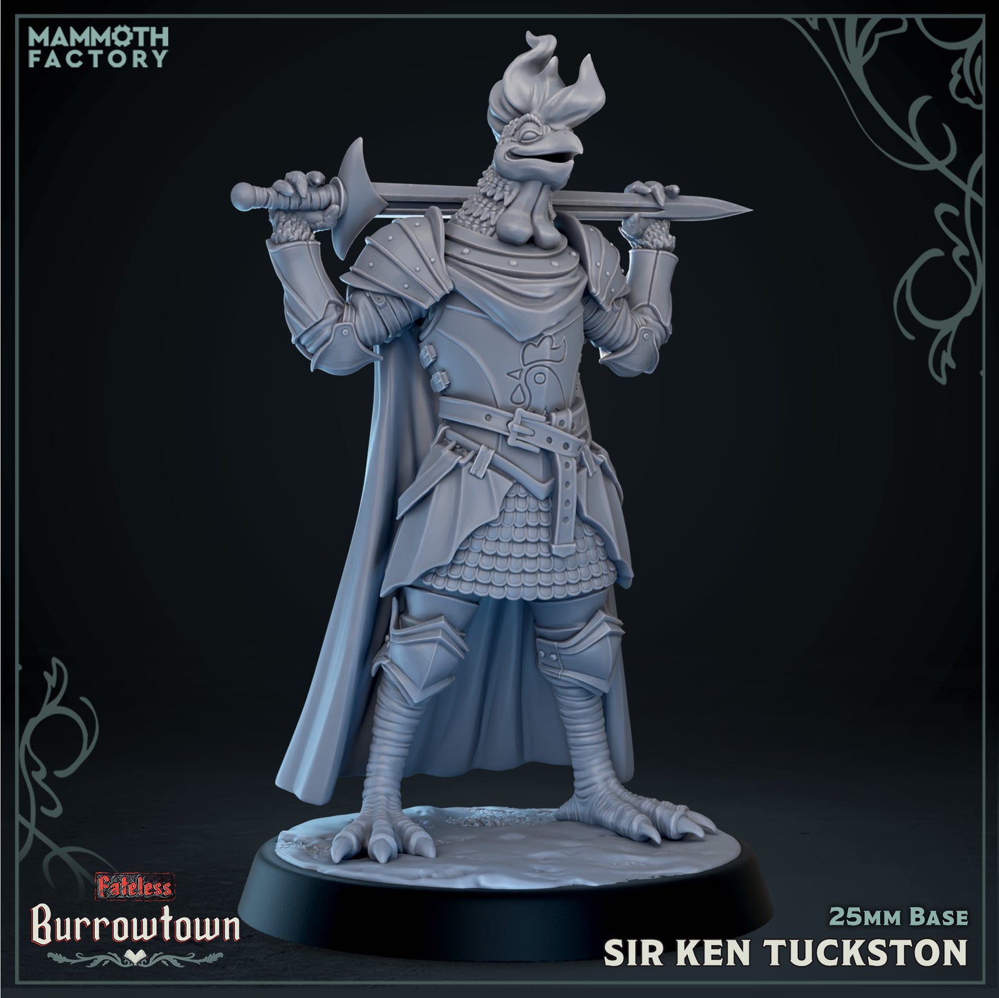 Image shows a 3D render of a aarakocra knight gaming miniature.