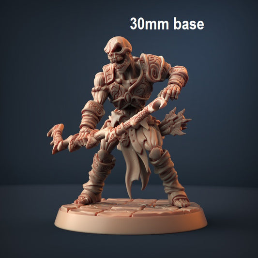 Image shows an 3D render of a draugr skeleton warrior gaming miniature holding a bow