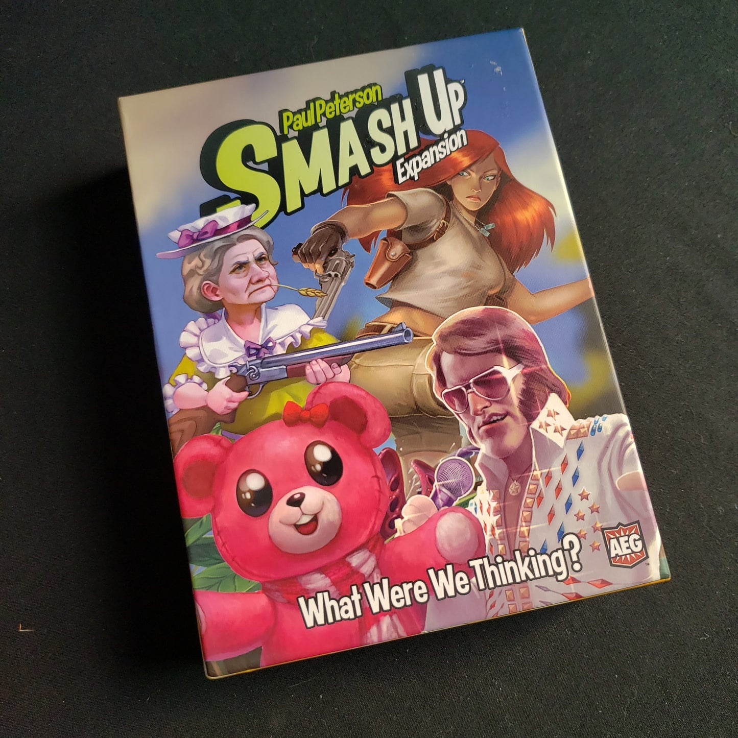 Image shows the front of the box for the What Were We Thinking? Expansion for the Smash Up card game