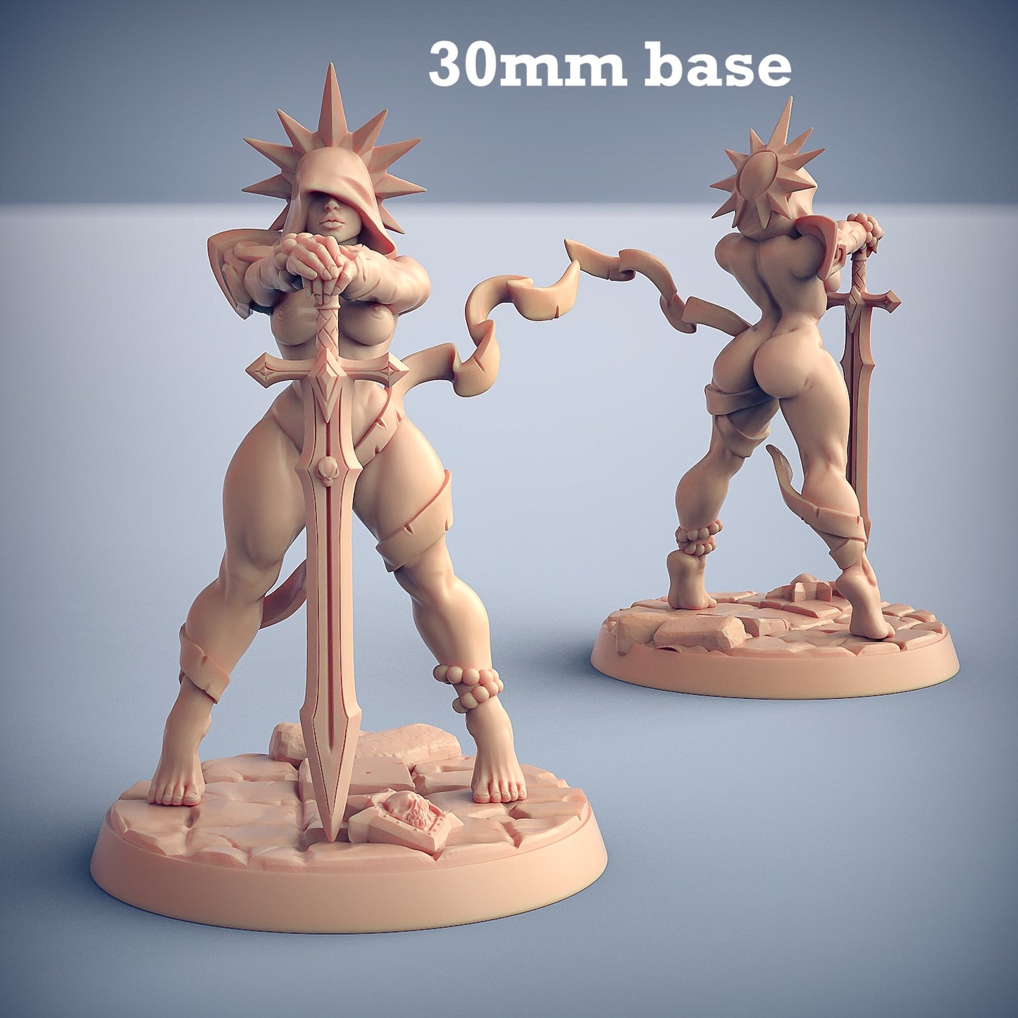 Image shows a 3D render of a human cleric gaming miniature.