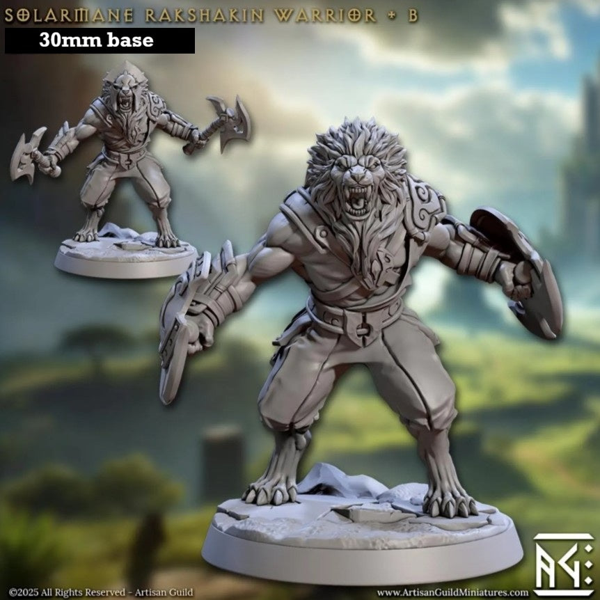 Image shows 3D renders of two sculpt options for a leonin gladiator gaming miniature.