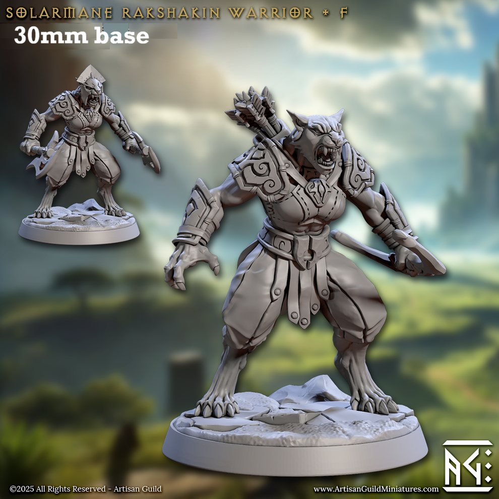 Image shows 3D renders of two sculpt options for a leonin gladiator gaming miniature.