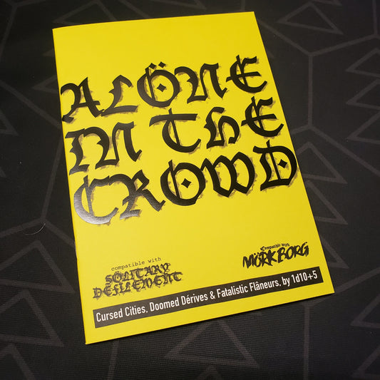 Image shows the front cover of the Alone in the Crowd zone for the roleplaying game Solitary Defilement