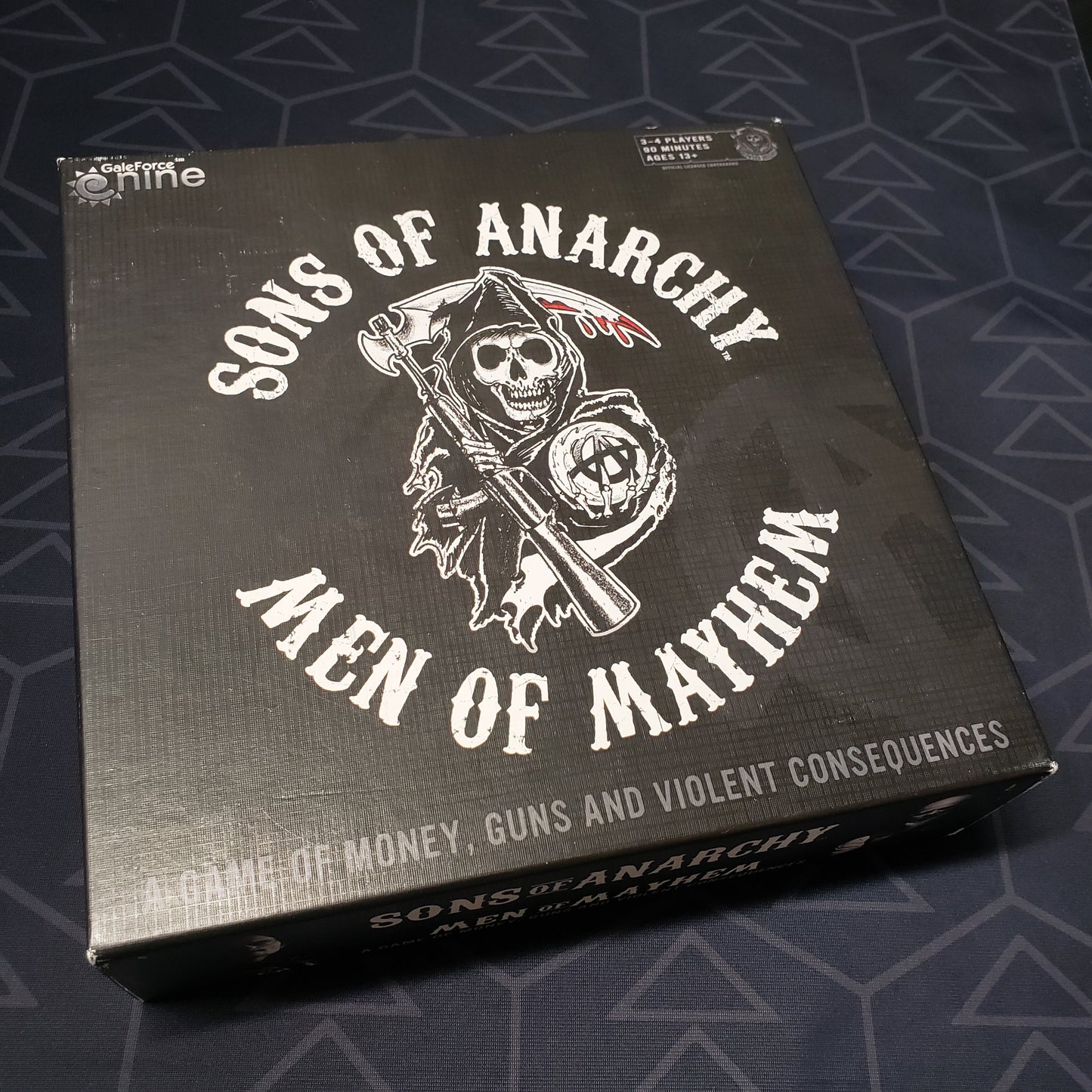 Image shows the front cover of the box of the Sons of Anarchy: Men of Mayhem board game