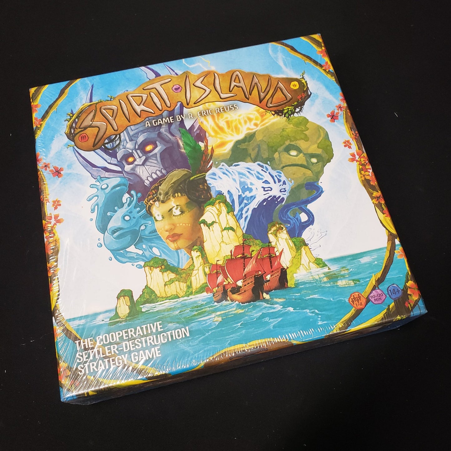 Image shows the front cover of the box of the Spirit Island board game