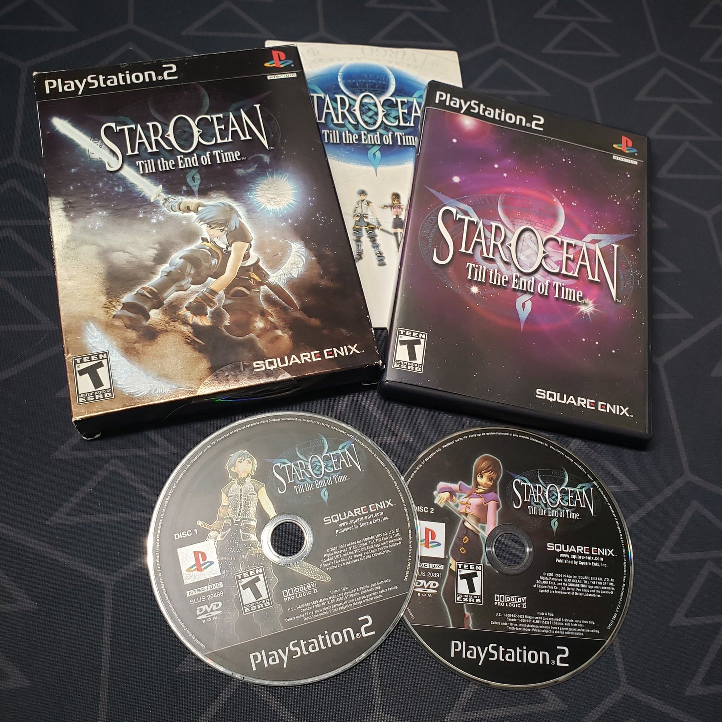 Image shows the outer box, case, manual and two discs for the video game Star Ocean: Till the End of Time for Playstation 2