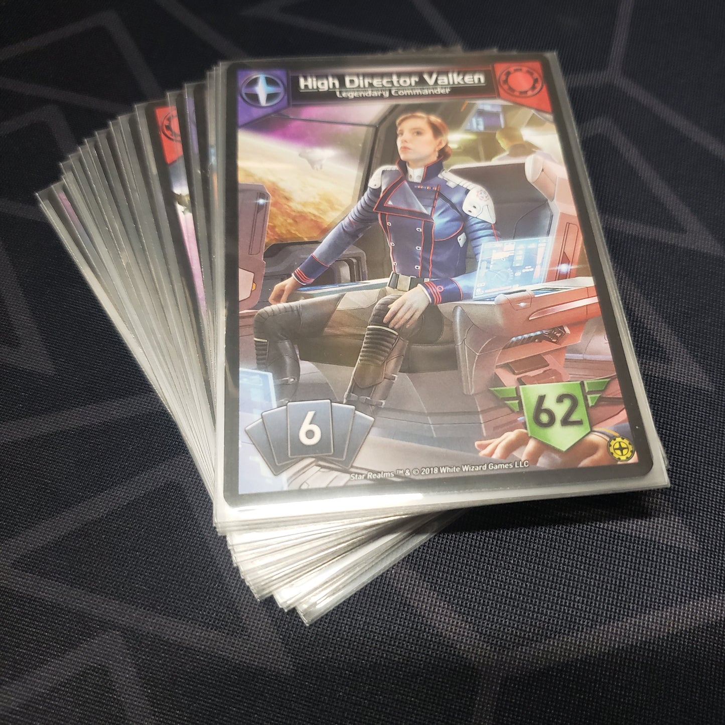 Image shows the cards for the Command Deck: The Coalition expansion for the card game Star Realms fanned out in a stack