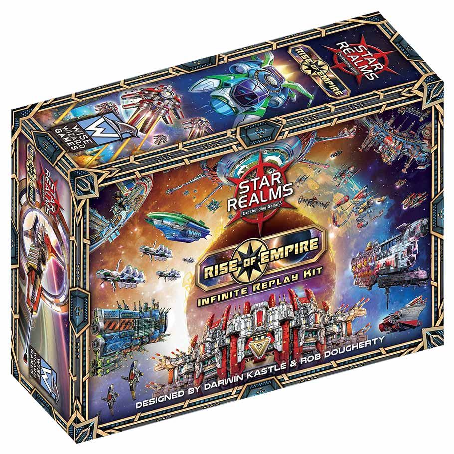 Image shows the front cover of the box of the Infinite Replay Kit for the board game Star Realms: Rise of Empire