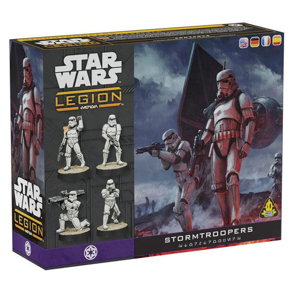 Image shows the front cover of the box of the Stormtroopers pack for the miniatures game Star Wars Legion