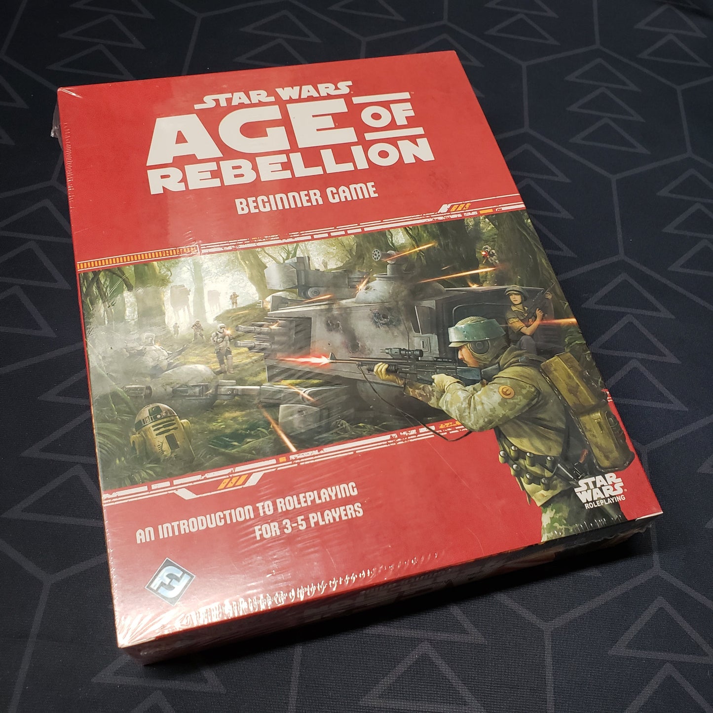 Image shows the front cover of the Age of Rebellion Beginner Game box for the Fantasy Flight Star Wars roleplaying game