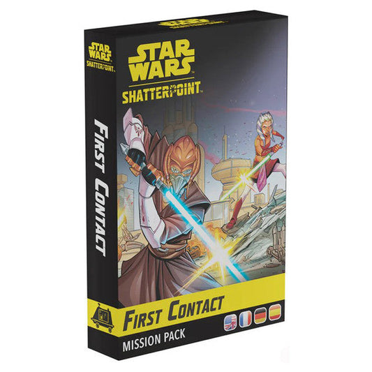 Image shows the front cover of the box of the First Contact Mission pack for the miniatures game Star Wars Shatterpoint
