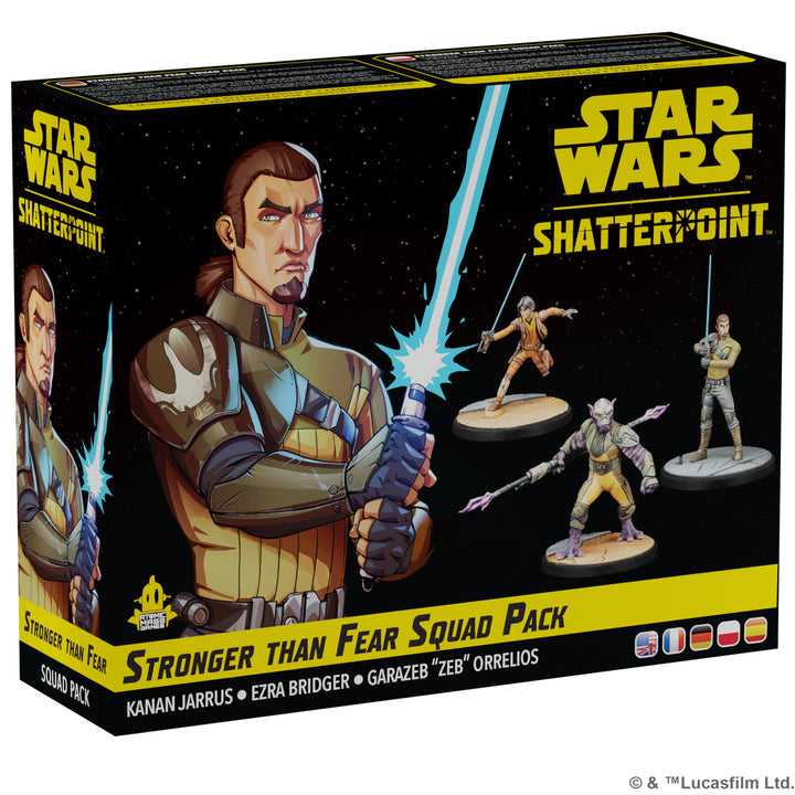 Image shows the front cover of the box of the Stronger Than Fear Squad Pack for the Star Wars: Shatterpoint Miniatures Game