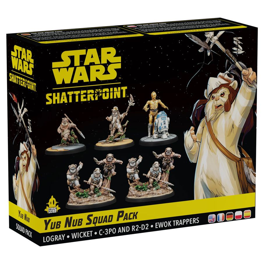 Image shows the front cover of the box of the Yub Nub Squad Pack for the Star Wars: Shatterpoint Miniatures Game