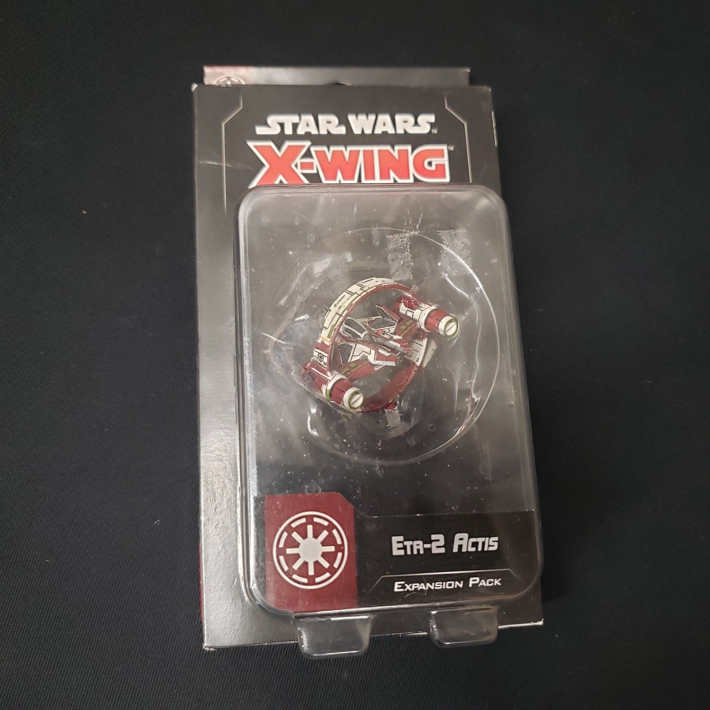 Image shows the front cover of the package of the Eta-2 Actis ship pack expansion for the miniatures game Star Wars: X-Wing